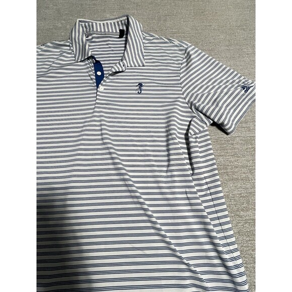 Adidas Shirt Men’s Large Polo Blue Stripes With Logo - Picture 3 of 11
